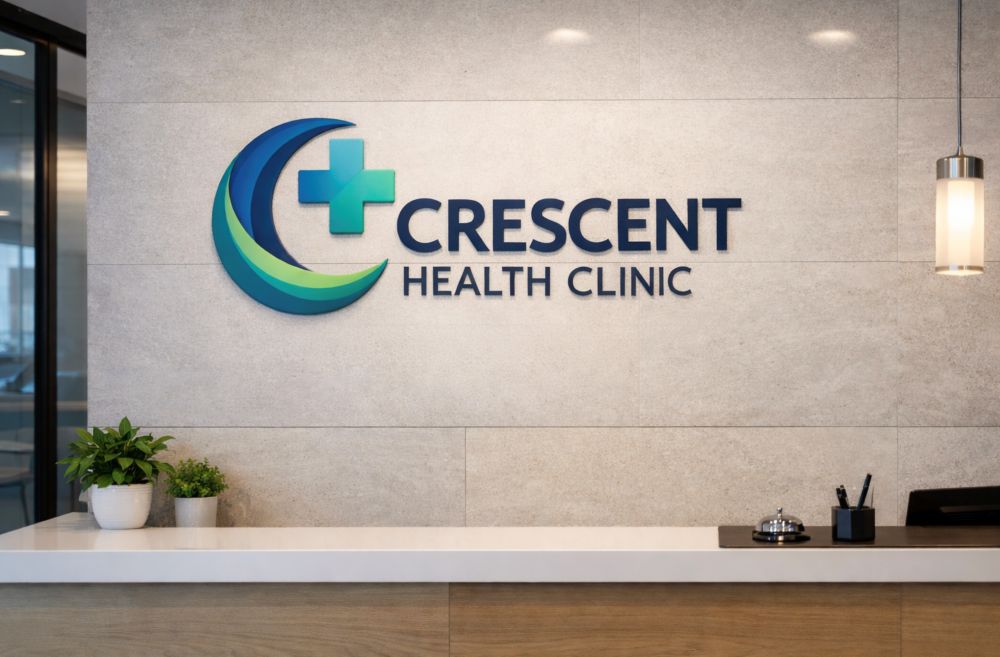 Interior wall logo sign with dimensional letters and layered graphic elements.