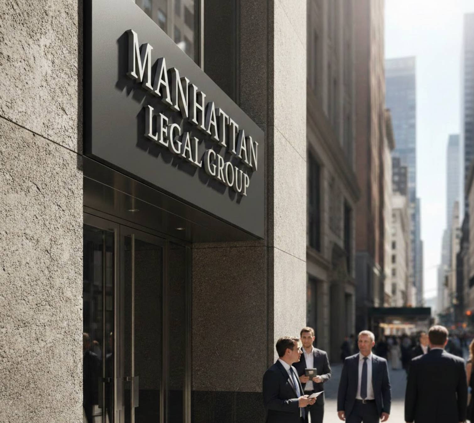 Exterior building sign with raised metal lettering mounted above entrance.