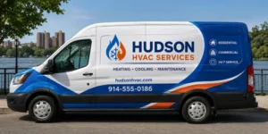 Full vehicle wrap on HVAC service van parked in Westchester, NY.
